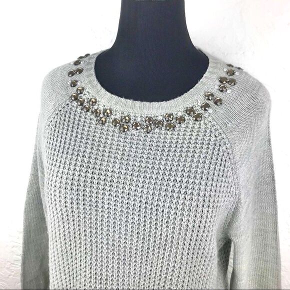 89th & Madison Gray Knit Jeweled Crew Neck Sweater - Picture 2 of 11